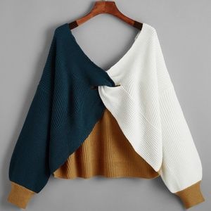 SHEIN Curve Plus Colorblock Twist Sweater